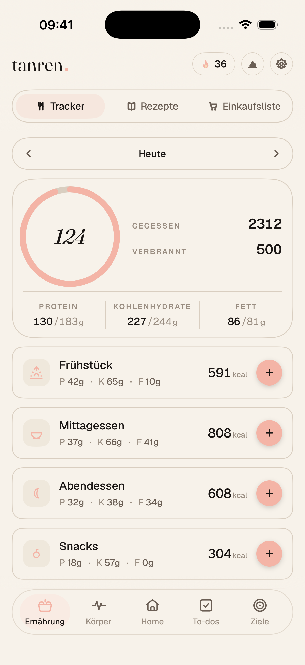 Ernährung in Tanren: Kalorien, Makros, Rezepte und Einkaufsliste